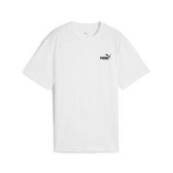 Młodzieżowa luźna koszulka ESS z małym logo No. 1 PUMA White. Biała bluzki damskie Puma, m, bez wzorów, prążkowane, eleganckie, bez kołnierzyka, bez ramiączek. Za 79.00 zł.