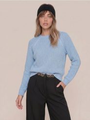 Sweter chunky z raglanowymi rękawami - niebieski. Niebieskie swetry klasyczne damskie Sinsay, l, bez kołnierzyka. Za 39.99 zł.
