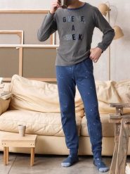 COTONELLA Piżama w kolorze szaro-niebieskim rozmiar: XL. Niebieskie piżamy męskie Cotonella, xl, bez wzorów, z bawełny, bez ramiączek. Za 174.43 zł.