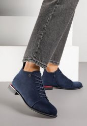 Granatowe Botki Vices Trzewiki Aliff. Niebieskie botki damskie Renee, eleganckie, bez obcasa, na płaskiej podeszwie, bez zapięcia. Za 109.99 zł.