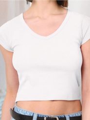 Koszulka basic prązkowana - biały. Białe t-shirty damskie Sinsay, l, bez wzorów, prążkowane, bez kołnierzyka. W wyprzedaży za 11.99 zł.