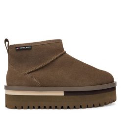 Śniegowce Tommy Jeans. Brązowe śniegowce damskie Tommy Jeans, z jeansu. Za 499.99 zł.