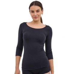 Koszulka damska rękaw 3/4 z wełną Brubeck COMFORT MERINO. Czarne t-shirty damskie Brubeck, bez wzorów, z elastanu, bez kołnierzyka. Za 219.99 zł.