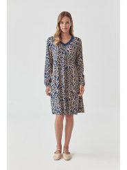 TATUUM Sukienka w kolorze granatowo-beżowym rozmiar: 38. Brązowe sukienki damskie Tatuum, bez wzorów, z wiskozy, bez kołnierzyka, bez ramiączek, midi. Za 104.95 zł.