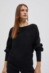 Sweter typu nietoperz czarny. Czarne swetry klasyczne damskie MOODO, m, z elastanu, bez kołnierzyka. W wyprzedaży za 47.99 zł.