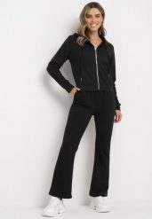 Czarny Bawełniany Komplet Dresowy Bluza z Kapturem i Spodnie Dzwony Nanre. Czarne bluzy z kapturem damskie Born2be, l, z bawełny. Za 79.99 zł.