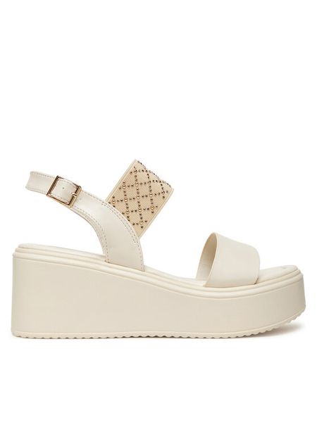 Clara Barson Sandały 3T8482-26 Écru. Sandały damskie Clara Barson, bez wzorów, z materiału, bez obcasa, na koturnie. Za 119.99 zł.