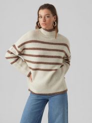 Vero Moda Sweter "Vmwiona" w kolorze biało-brązowym rozmiar: XL. Białe golfy damskie Vero Moda, xl, bez wzorów, z wełny, bez ramiączek. Za 100.08 zł.