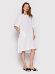 Cappellini Sukienka codzienna M02305T0 01617 Biały Relaxed Fit. Białe sukienki damskie CAPPELLINI, na co dzień, m, bez wzorów, ze lnu, bez kołnierzyka, bez ramiączek, proste. Za 2,769.00 zł.