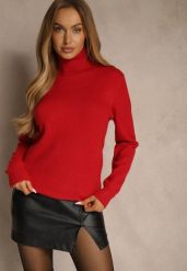 Czerwony Casualowy Golf z Bawełną i Wełną Reillisa. Czerwone golfy damskie Renee, bez wzorów, z bawełny, bez ramiączek. Za 59.99 zł.