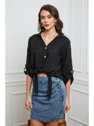 La Compagnie Du Lin Lniana bluzka "Josue" w kolorze czarnym rozmiar: L. Czarne bluzki damskie La Compagnie Du Lin, l, bez wzorów, ze lnu, bez kołnierzyka, bez ramiączek. Za 143.99 zł.