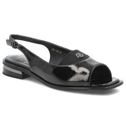Czarne Sandały S.Barski Modne Lakierowane Buty Damskie. Czarne sandały damskie S.BARSKI, z aplikacjami, z lakierowanej skóry, bez obcasa, na obcasie. Za 259.00 zł.