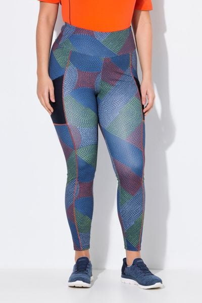 Damskie Funkcjonalne legginsy pleciony wzór siatkowa kieszeń. Niebieskie legginsy damskie Ulla Popken, plus size, bez wzorów, z elastanu. Za 239.99 zł.