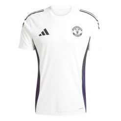 Koszulka treningowa Manchester United 2025/26. Białe t-shirty sportowe męskie Adidas, xl, z materiału, bez ramiączek, do piłki nożnej. Za 260.74 zł.