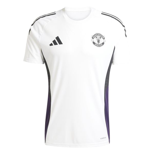 Koszulka treningowa Manchester United 2025/26. Białe t-shirty sportowe męskie Adidas, xl, z materiału, bez ramiączek, do piłki nożnej. Za 218.22 zł.