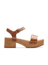 Clarks Skórzane sandały "Sivanne Bay" w kolorze jasnobrązowym na obcasie rozmiar: 37. Brązowe sandały damskie Clarks, bez wzorów, bez obcasa, na koturnie. Za 143.17 zł.
