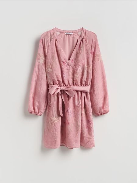 Sukienka mini z modalem - wielobarwny. Sukienki damskie Reserved, l, bez wzorów, z tkaniny, bez kołnierzyka, bez ramiączek, mini, rozkloszowane. Za 149.99 zł.