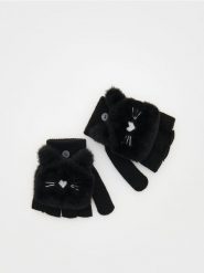 Rękawiczki bez palców z klapką - czarny. Czarne rękawiczki dziecięce Reserved, bez ramiączek. W wyprzedaży za 15.99 zł.