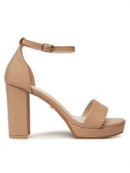 DeeZee Sandały LE601-88 Beżowy. Brązowe sandały damskie DeeZee, bez wzorów, z materiału, bez obcasa, na słupku. Za 159.99 zł.