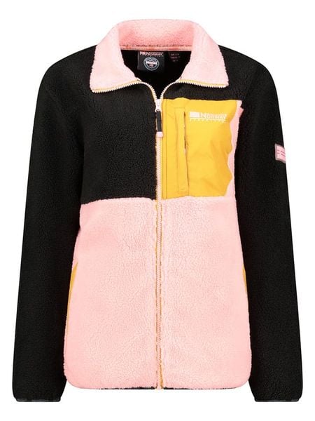 Geographical Norway Kurtka polarowa "Talexa" w kolorze czarno-jasnoróżowo-pomarańczowym rozmiar: XL. Czarne kurtki damskie Geographical Norway, xl, bez wzorów, z polaru, bez kaptura. Za 170.07 zł.