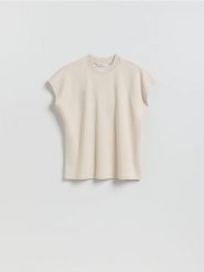 T-shirt z raglanowym rękawem - beżowy. Brązowe t-shirty damskie Reserved, l, bez wzorów, z bawełny, bez kołnierzyka. Za 79.99 zł.