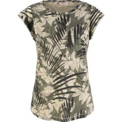 T-shirt z bawełny z nadrukiem i minirękawkami. Zielone t-shirty damskie bonprix, bez wzorów, z bawełny, bez kołnierzyka. Za 44.99 zł.