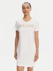Just Cavalli Sukienka codzienna 78PAOE15 Biały Regular Fit. Białe sukienki damskie Just Cavalli, na co dzień, m, bez wzorów, z bawełny, bez kołnierzyka, bez ramiączek, proste. Za 579.99 zł.