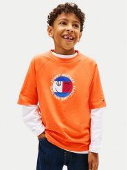 Tommy Hilfiger T-Shirt Smiley Flag KB0KB10269 Pomarańczowy Regular Fit. Brązowe t-shirty chłopięce Tommy Hilfiger, bez wzorów, z bawełny, bez ramiączek. Za 129.99 zł.