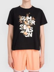 4F Koszulka w kolorze czarnym rozmiar: M. Czarne bluzki damskie 4f, m, bez wzorów, z bawełny, bez kołnierzyka, bez ramiączek. Za 48.16 zł.