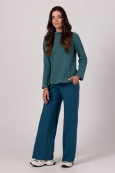 Prosta Bluza z Wysokim Kołnierzem - Turkusowa. Niebieskie bluzy bez kaptura damskie MOE, l, z bawełny. Za 254.90 zł.
