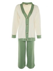 Trendyol 2-częściowy zestaw w kolorze kremowo-zielonym rozmiar: M. Brązowe kardigany damskie Trendyol, m, bez wzorów. Za 108.99 zł.