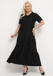 Czarna Rozkloszowana Sukienka z Krótkim Rękawem i Ozdobnymi Haftami Guletta. Czarne sukienki damskie Born2be, na imprezę, plus size, bez wzorów, bez kołnierzyka, plus size, bez ramiączek, maxi, rozkloszowane. W wyprzedaży za 55.99 zł.