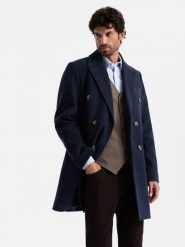 Dwurzędowy męski płaszcz z ozdobnymi guzikami – indygo V1 OM-COWC-0109 - XXL. Płaszcze męskie Ombre Clothing, l, bez wzorów, z materiału, eleganckie. Za 299.99 zł.