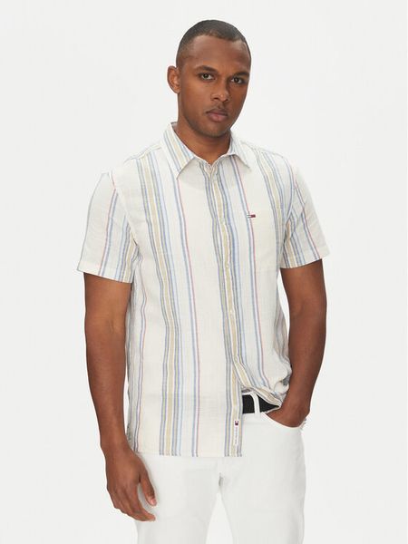 Tommy Jeans Koszula DM0DM21302 Beżowy Regular Fit. Brązowe koszule męskie Tommy Jeans, m, bez wzorów, z bawełny, bez kołnierzyka, bez ramiączek. Za 189.99 zł.