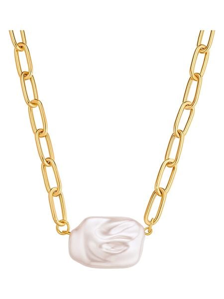 Yokoamii Pozłacany naszyjnik z perłą syntetyczną - dł. 45 cm rozmiar: onesize. Żółte naszyjniki damskie Yokoamii, metalowe. Za 34.99 zł.