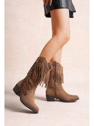 Foreverfolie Botki w kolorze beżowym rozmiar: 40. Brązowe botki damskie Foreverfolie, eleganckie, bez obcasa, bez zapięcia. Za 152.99 zł.