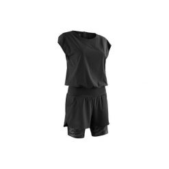 Krótki kombinezon do biegania RUN DRY+ damski. Czarne kombinezony damskie KALENJI, xs, bez wzorów, z elastanu, sportowe, bez kołnierzyka, bez ramiączek, krótkie. Za 79.99 zł.