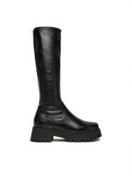 DeeZee Kozaki KX2212803 Czarny. Czarne kozaki damskie DeeZee, z materiału, bez obcasa, na płaskiej podeszwie. Za 239.99 zł.