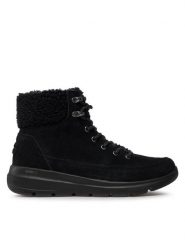 Skechers Trzewiki Glacial Ultra Woodlands 16677/BBK Czarny. Czarne botki damskie Skechers, z materiału, bez obcasa, na płaskiej podeszwie, bez zapięcia. Za 259.99 zł.