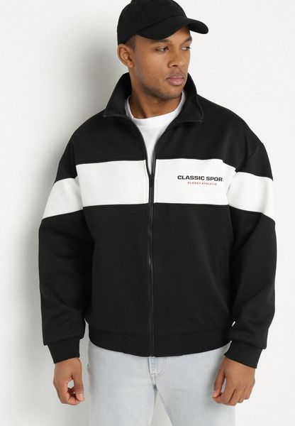 Czarna Kurtka z Geometrycznym Pasem i Napisem Fonalena. Czarne kurtki męskie Born2be, l, bez wzorów, z jeansu, klasyczne, bez kaptura. Za 119.99 zł.