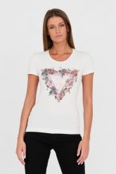 GUESS Biały damski t-shirt bawełniany z logo, Rozmiar XS. Białe t-shirty damskie Guess, s, z aplikacjami, z bawełny, bez kołnierzyka. W wyprzedaży za 184.99 zł.