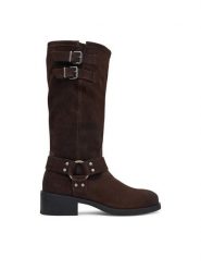 Tommy Jeans Oficerki Tjw Brushed Suede Biker Boots EN0EN03110 Brązowy ciemny. Brązowe kozaki damskie Tommy Jeans, z jeansu, bez obcasa, na płaskiej podeszwie. Za 949.99 zł.
