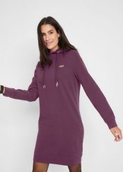 Sukienka dresowa z kapturem. Czarne sukienki damskie bonprix, bez wzorów, z dresówki, eleganckie, bez kołnierzyka, bez ramiączek. Za 107.99 zł.