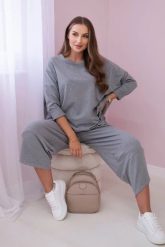 Komplet bawełniany bluza + spodnie szary melanż. Szare bluzy bez kaptura damskie KESI, l, z bawełny. Za 284.37 zł.