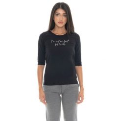 Koszulka Leone 1947 Braid Damen z 3/4-Ęrmeln aus Stretch-Baumwolle. Czarne bluzki damskie LEONE 1947 APPAREL, z bawełny, bez kołnierzyka, bez ramiączek. W wyprzedaży za 72.48 zł.