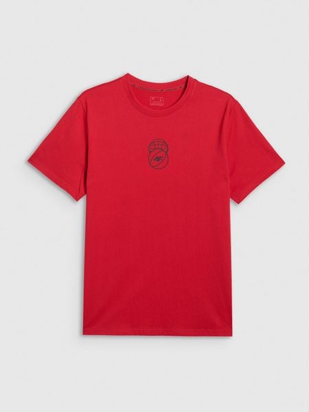 4F T-shirt regular z nadrukiem męski - czerwony M. Czerwone t-shirty męskie 4f, m, bez wzorów, z bawełny, bez kołnierzyka. Za 59.99 zł.