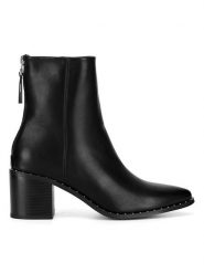 DeeZee Botki HY17367-1 Czarny. Czarne botki damskie DeeZee, ze skóry, bez obcasa, na słupku, bez zapięcia. Za 179.99 zł.