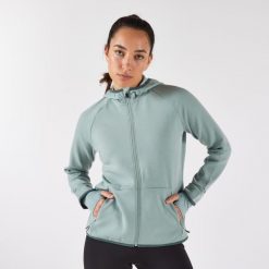 Bluza do biegania damska Kiprun Run 500 Warm ocieplana. Zielone bluzy z kapturem damskie KIPRUN, xs, z elastanu. Za 159.99 zł.