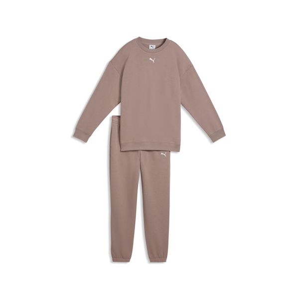 Młodzieżowy dres Loungewear o kroju oversize PUMA. Brązowa spodnie dresowe damskie Puma, m, bez wzorów, z dresówki. Za 269.00 zł.