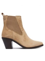 Tommy Hilfiger Botki Suede Western Chelsea Boot FW0FW09581 Beżowy. Brązowe botki damskie Tommy Hilfiger, ze skóry, bez obcasa, na słupku, bez zapięcia. Za 699.99 zł.